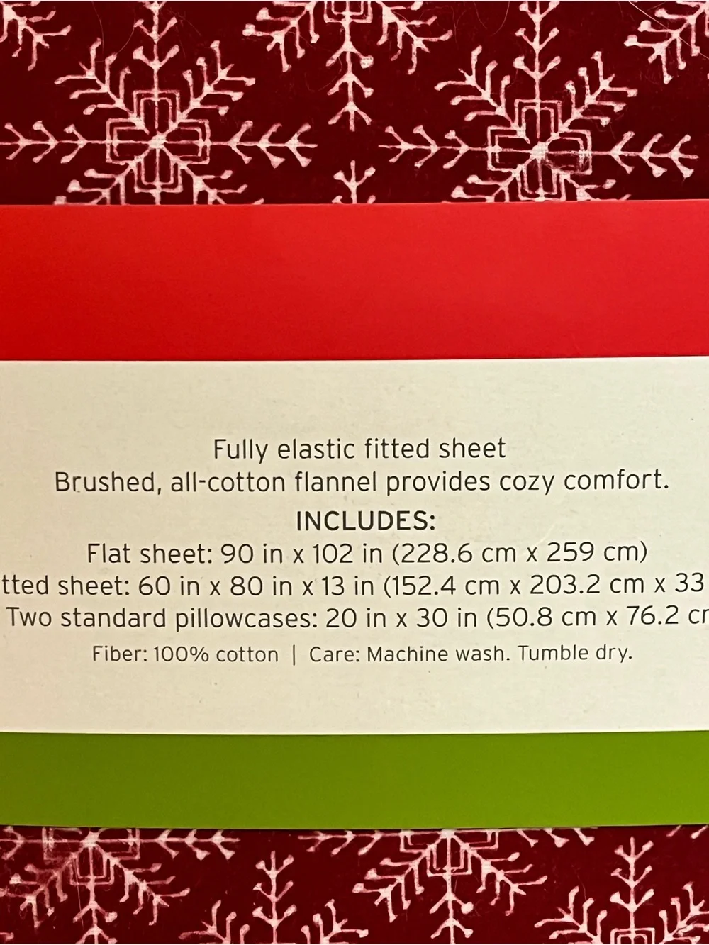 Queen Flannel Sheet Set 100% Cotton Red Snowflake Holiday Bedding